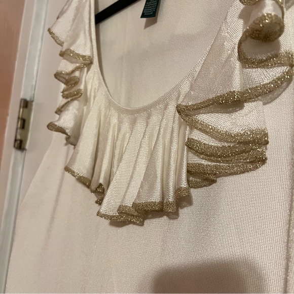 #173 LAUREN BY RALPH LAUREN SLEEVELESS TANK TOP W. GOLD TRIM RUFFLE SIZE X-LARGE - Picture 4 of 5